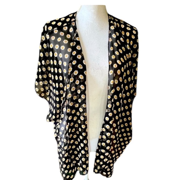 Gypsy Warrior scarf like cardigan/cover-up black with yellow flowers one size - Picture 1 of 14